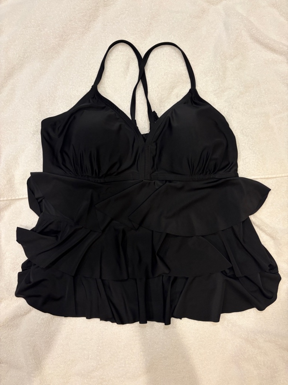 Catalina Black Ruffle Swim Top Tie-Back V-Neck Layered Hem 3X 22W